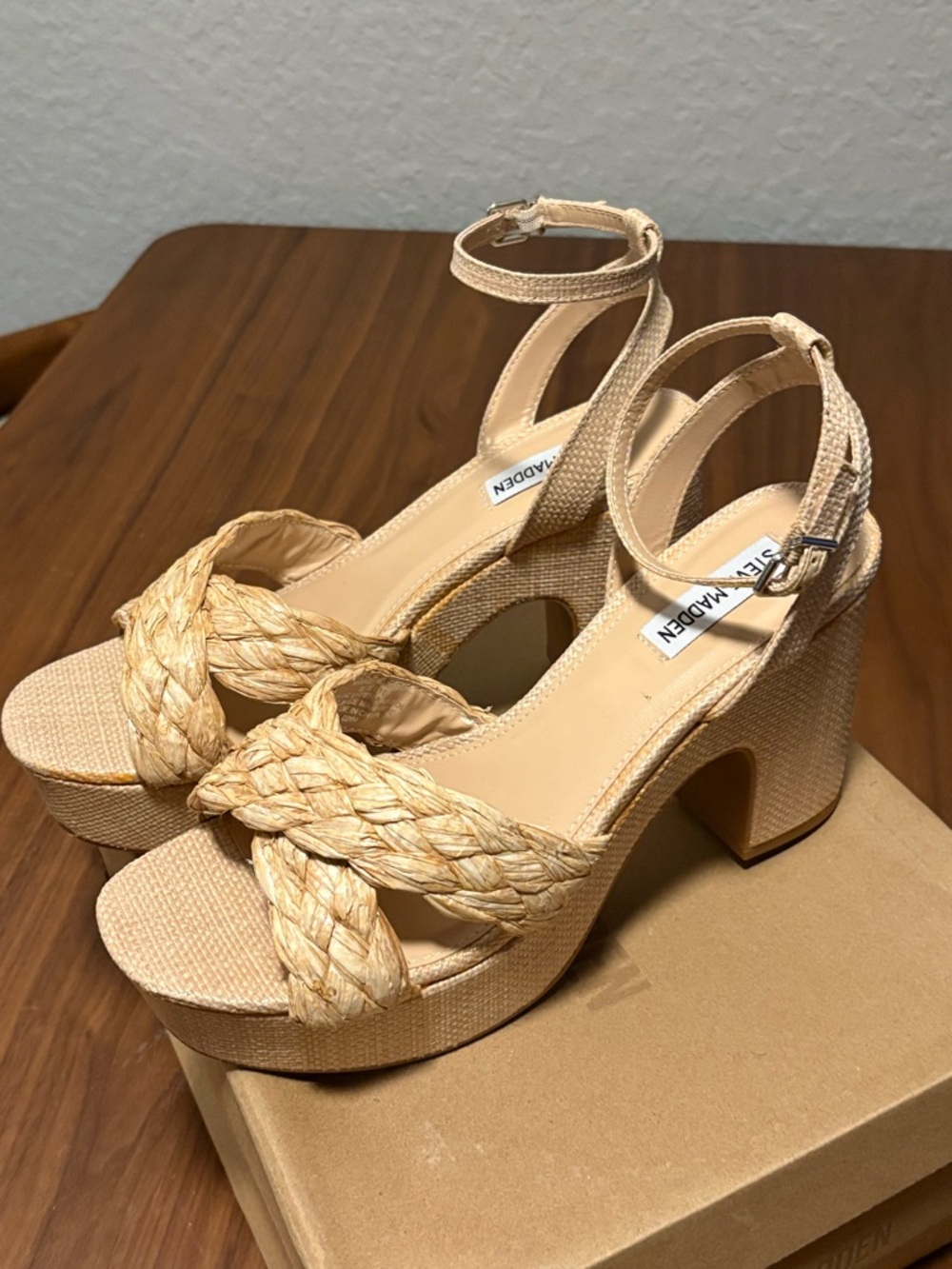 Steve Madden Cream Braided Platform Sandals